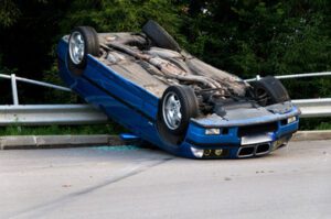 rollover blue car